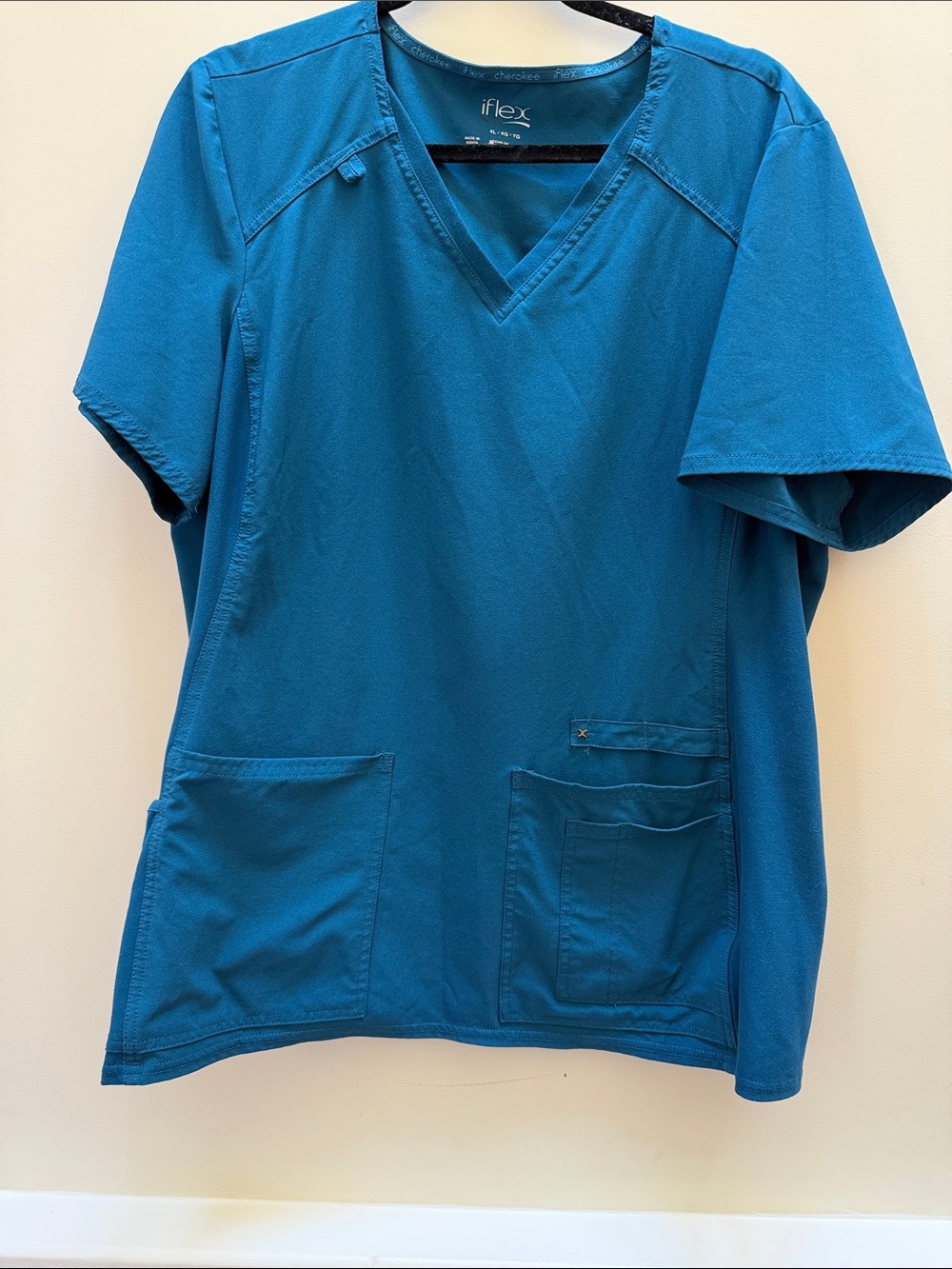 Cherokee iFlex Scrub Tops XL Purple & Teal Set of 2 Stretch V-Neck